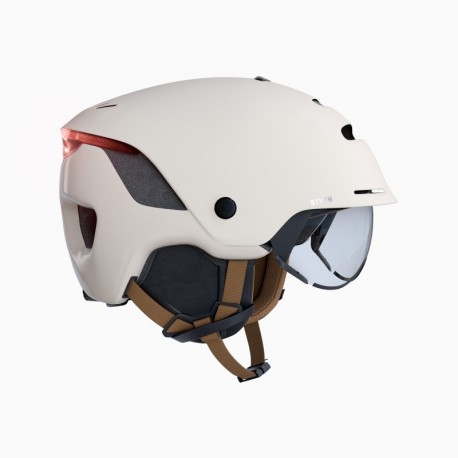 City Cycling Helmet with Visor and Rear Light 900 Beige